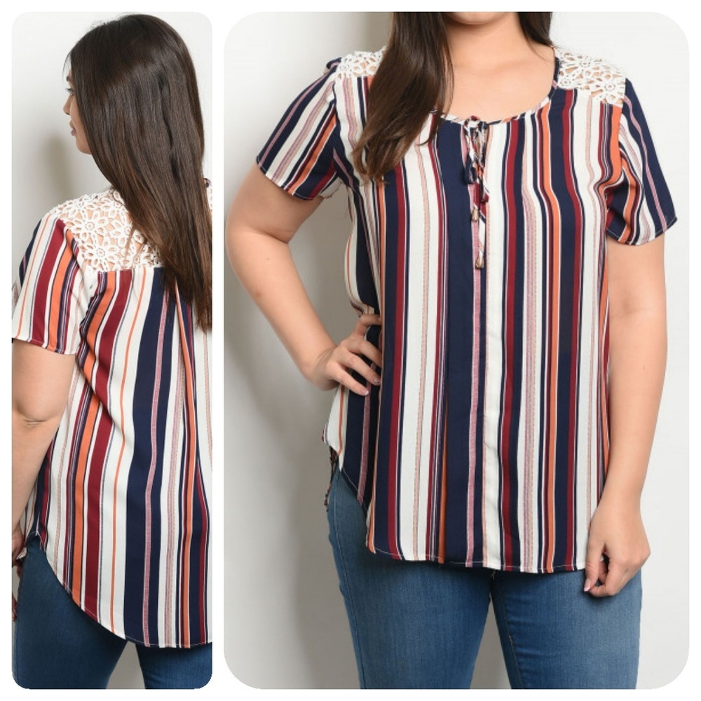 PLUS SIZE NAVY EARTH STRIPES TOP